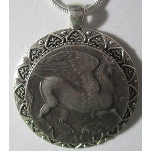 Very High Relief Sky Goddess Flying Pegasus Coin/Pendant silver necklace